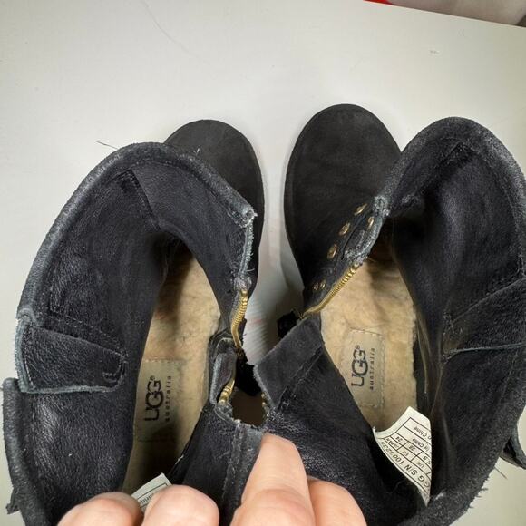 UGG Ankle Boots Black Suede Moto Fabrizia Gold Studs 1003235 Women's Size 7 - Picture 7 of 12